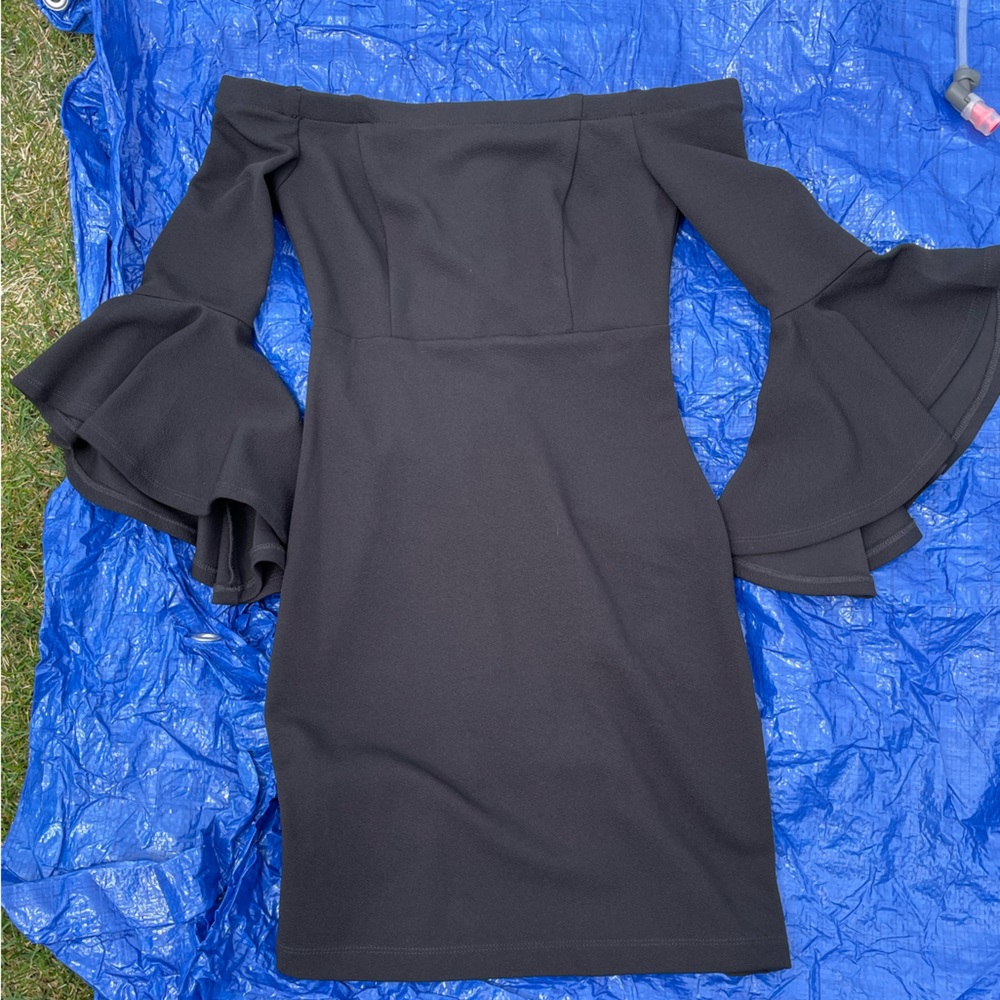 Black cocktail dress off the shoulder